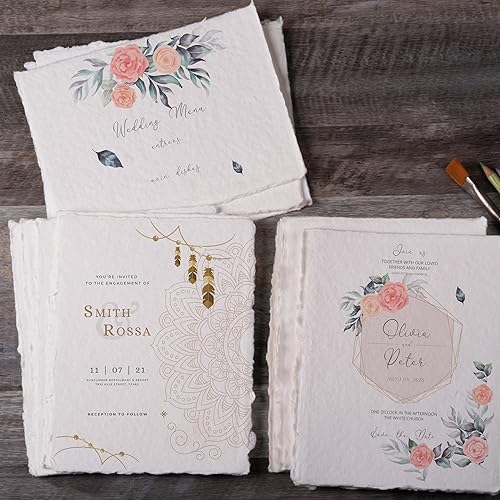 Miniatura 3 de LEATHER VILLAGE Papel para acuarela, 140 lb (300 gm), 8x6 pulgadas, 25 hojas, papel artesanal con borde envejecido, texturizado, para medios mixtos,