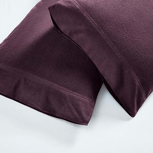 Miniatura 3 de Superior Flannel Cotton Pillowcase Bedding Set, Set Includes: 2 Pillow Covers, Solid Contemporary Bedroom Accent, Modern Traditional Soft, Purple