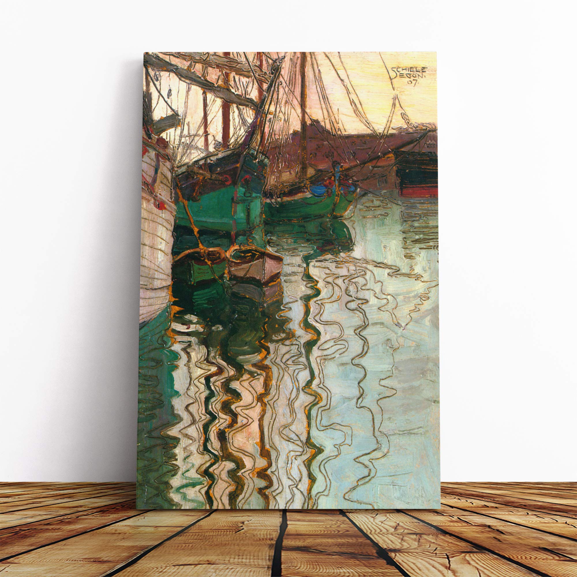 Egon Schiele Boats in Port Canvas Print | Gallery Wrapped 30mm Frame Wall Art | 24x16 inches | Ready to Hang | Modern Beach Picture | Living Room Bedroom Lounge Office