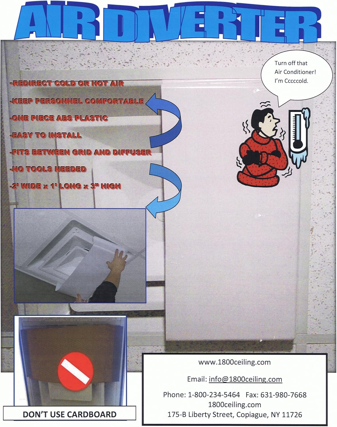 Ceiling AIR Diverter 24"X12" for 2'X2' Ceiling DIFFUSER-4pack