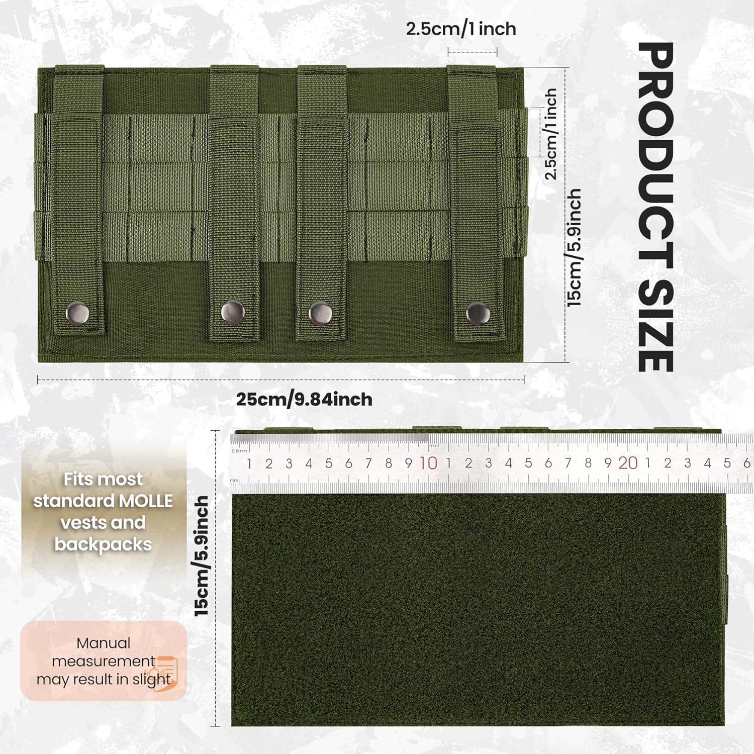 10"x6" MOLLE Patch Panel Mounting Placard Platform, Hook & Loop Panel - DIY Morale Patch Board for Tactical Vests & Backpacks（Green,2Pack