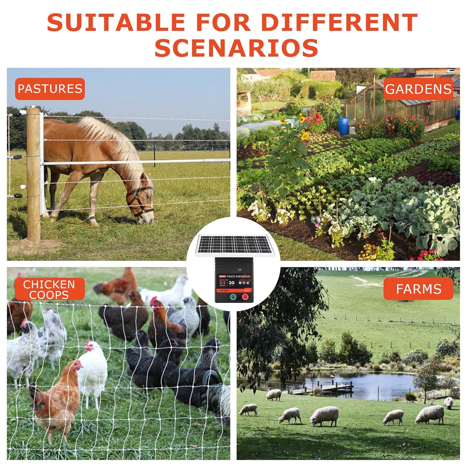 20 Miles Solar Electric Fence Charger, 0.5 Joule Portable Solar Fence Charger, Solar Electric Fence Kit, with 10W Solar Panel
