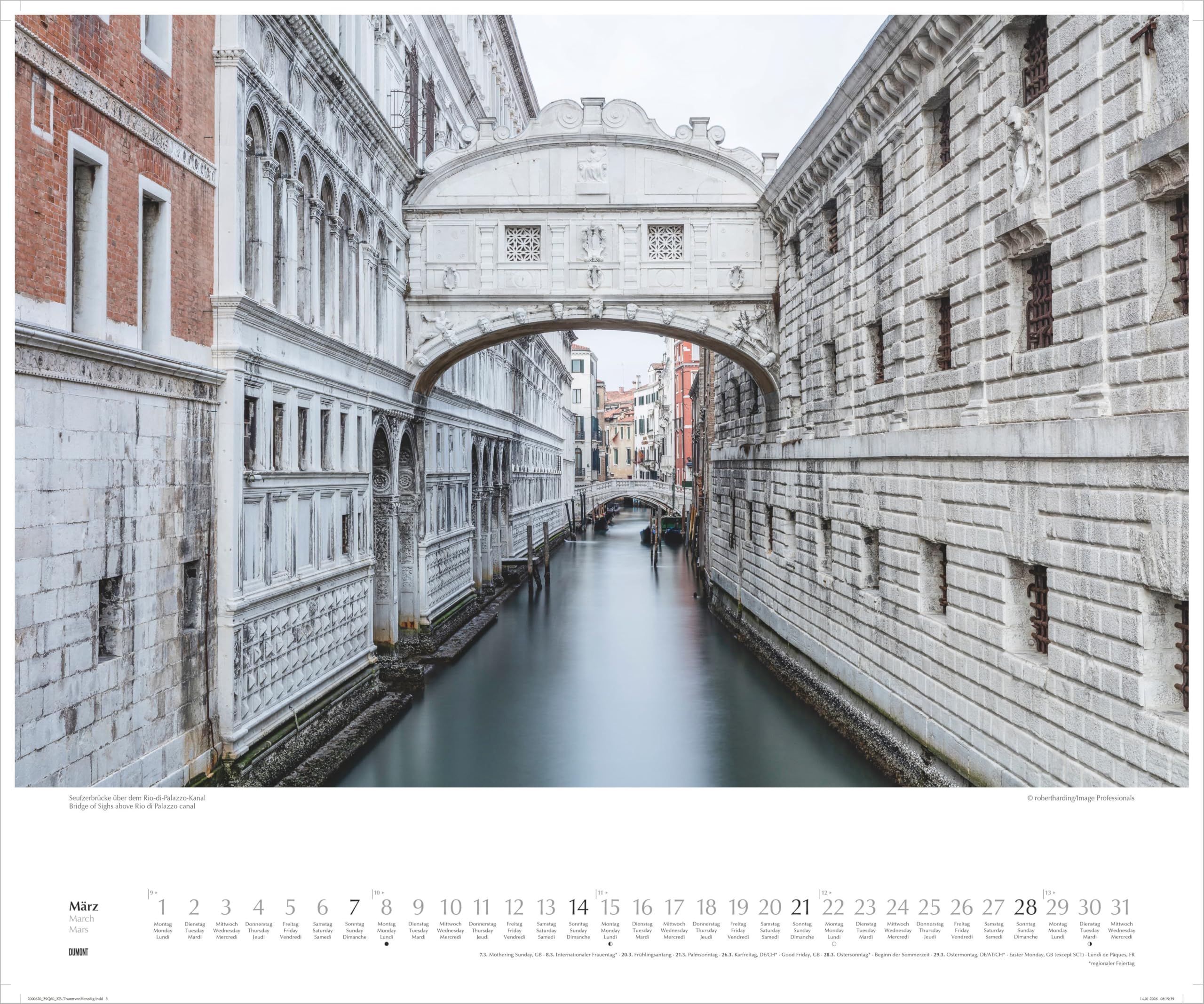 Traum von Venedig 2027: Wandkalender 60x50 cm mit Städtefotografie und 3-sprachigem Kalendarium