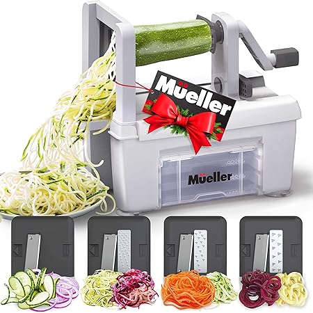 Mueller Pro Multi-Blade Spiralizer, Zucchini Noodle Maker, Vegetable Slicer Zester Chopper Dicer, ProQuality, Only Model to Make Round Veggie Pasta, Not Flat Julienne Noodles