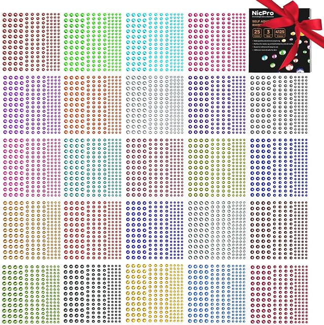 Rhinestone Stickers 4125 PCS, Nicpro Self Adhesive Face Gems Stick on Body Jewels Crystal in 3 Size 25 Colors,25 Embellishments Sheet for Crafts Nail Makeup