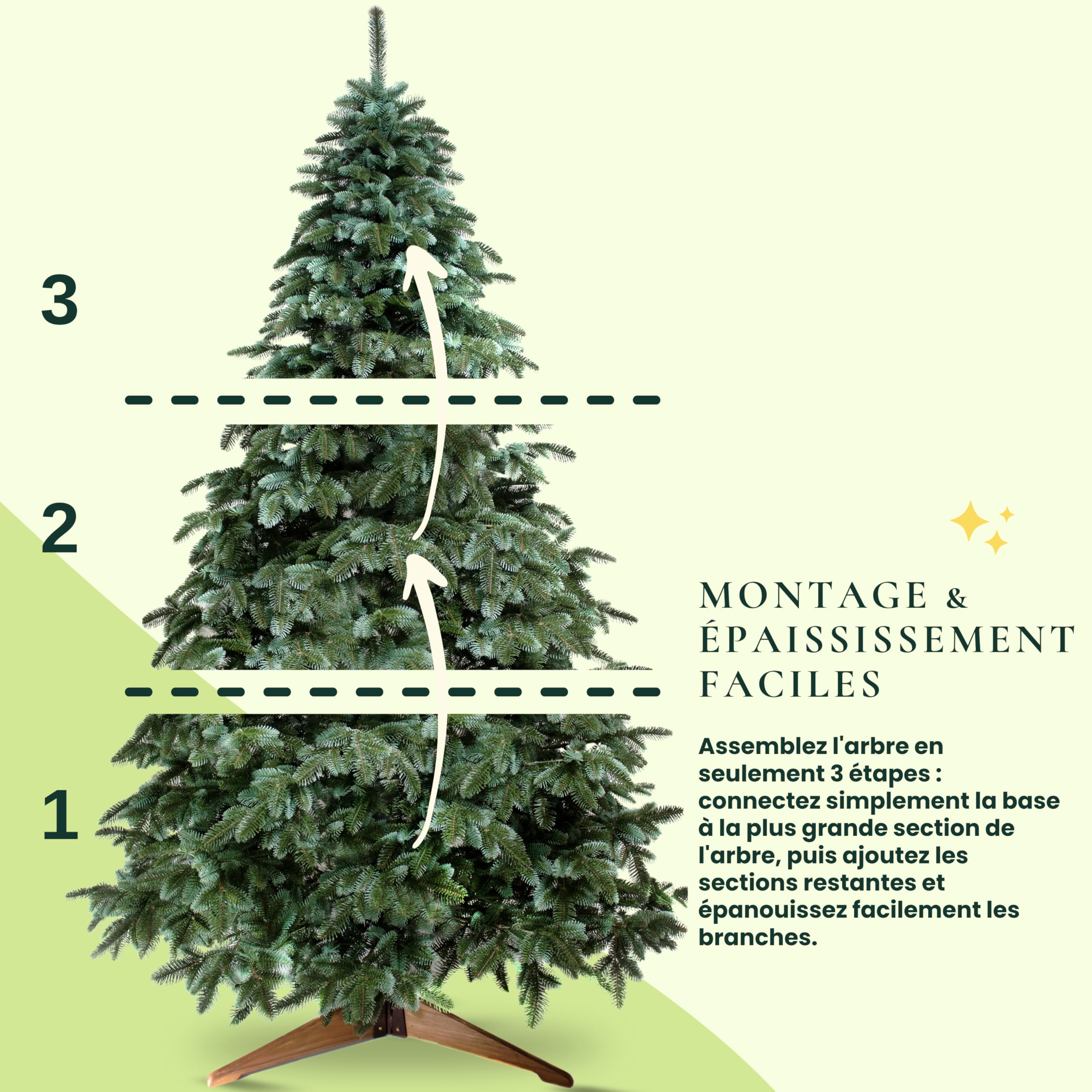Evergreen Tree® Sapin de Noël Artificiel 210 cm Premium - 100% Moulé par Injection, Fabriqué dans l'UE - avec Support en Bois Naturel