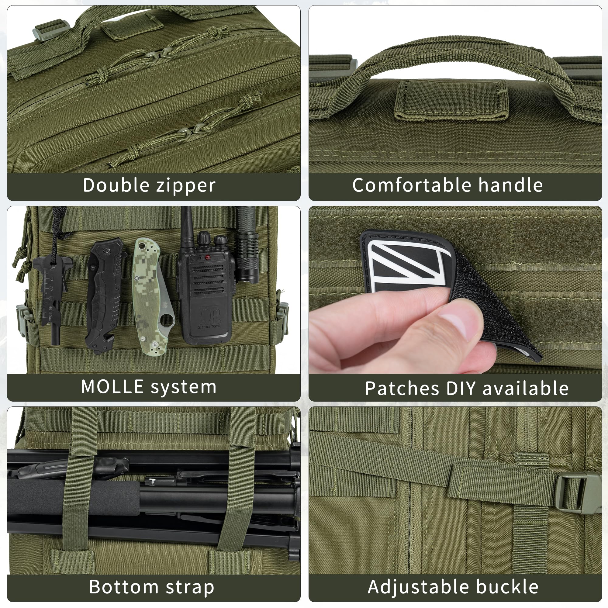 OUUTMEE Sac à dos tactique militaire (25 L/35 L/45 L), sac à dos MOLLE pour homme et femme, sac à dos militaire pour la chasse, le camouflage, sac à dos de 3 jours, sac pour ordinateur portable, sac