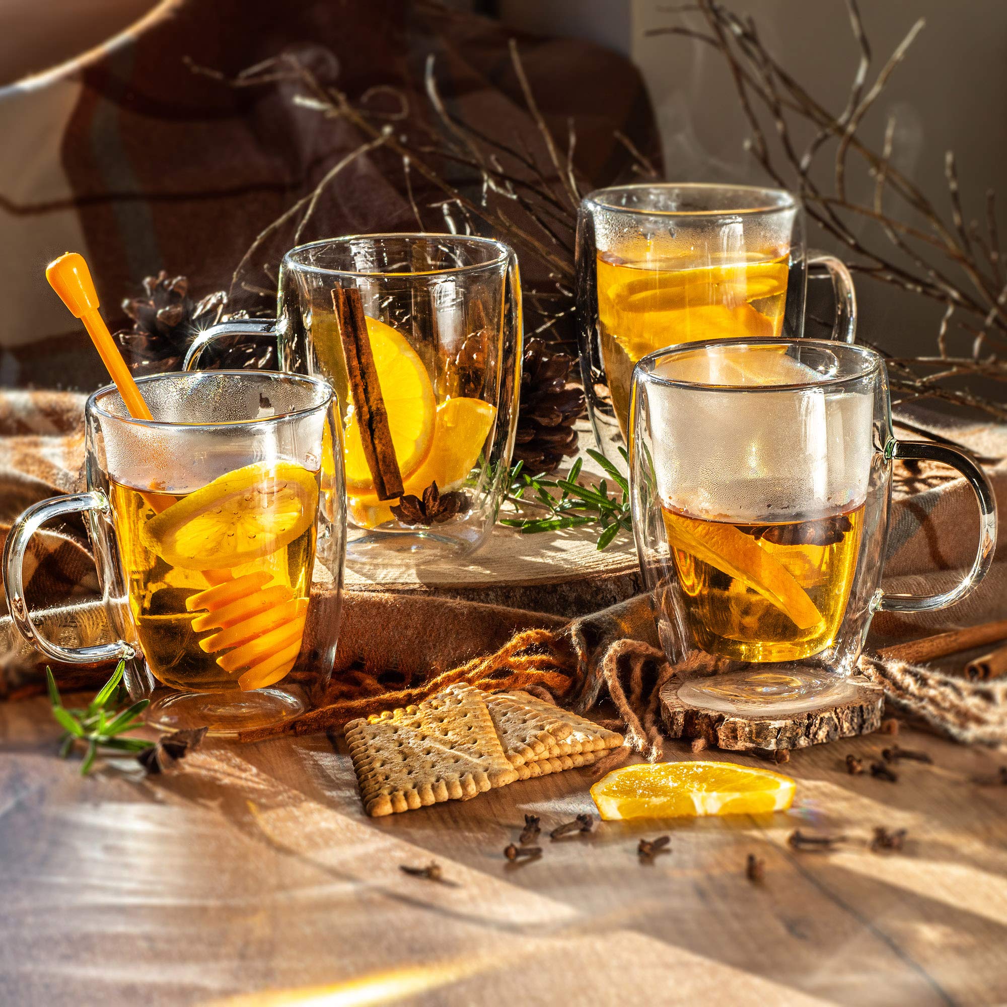 KADAX Dubbelwandige glazen beker, glas met handvat, 270 ml, drinkglas