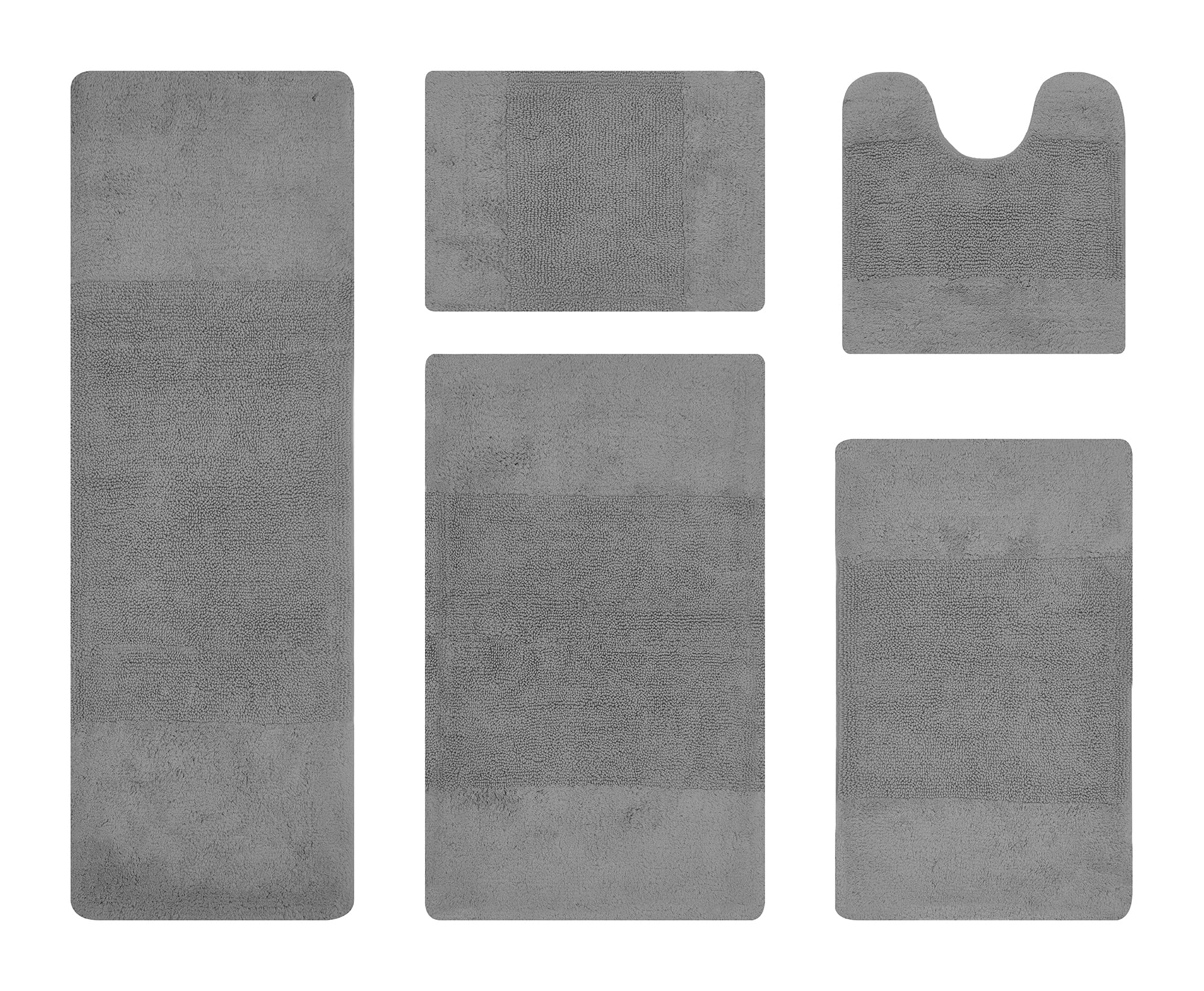 Better Trends 5 Piece Bathroom Rug Set 100 Cotton Non-Slip Washable Bath Mat Soft Absorbent Bath Rugs for