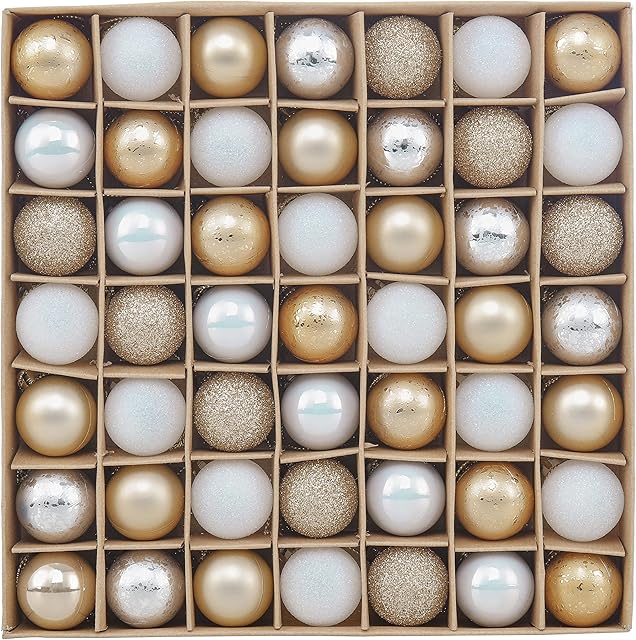 Valery Madelyn 49pcs 3cm Shatterproof Christmas Baubles, Elegant White and Gold Christmas Ball Ornaments for Christmas Tree Decoration
