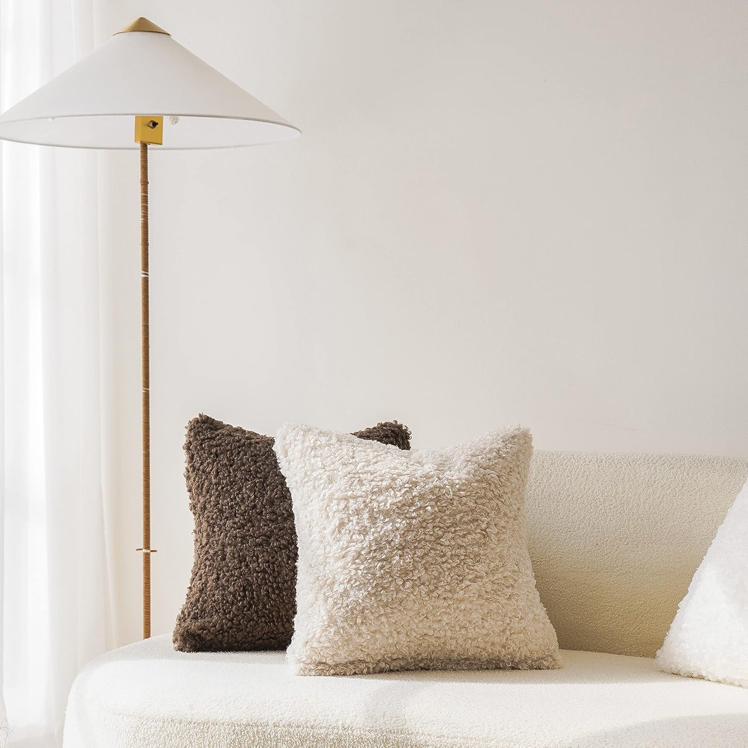 Foindtower 2 Pieces Faux Fur Throw Pillow Cover Decorative Sherpa Pillow Fuzzy Accent Pillowcases Soft Sheepskin Fleece Cushion Case for Bed Couch Living Room 18x18 Inch Neutral Cream - Image 5