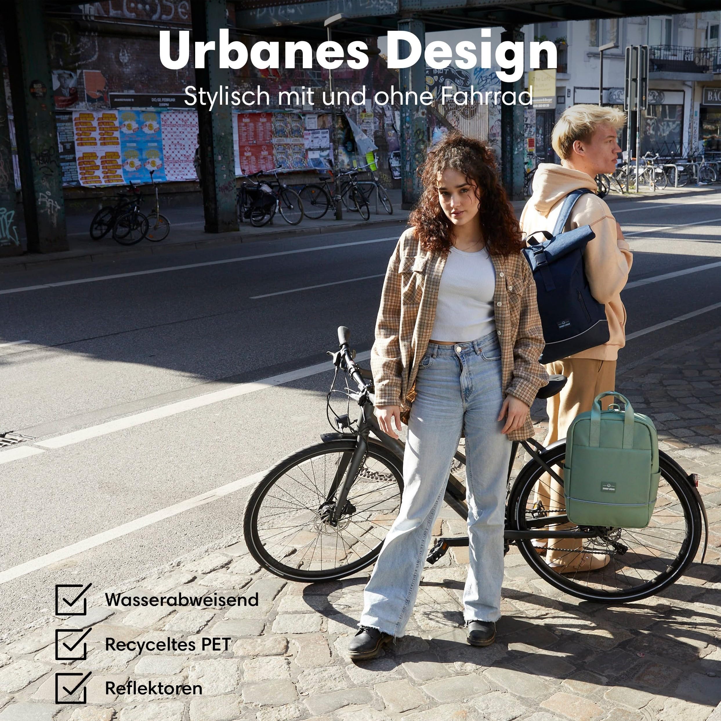 Johnny Urban Fahrradtaschen für Gepäckträger Damen & Herren Grün - Jona Medium Bike - 2 in 1 Fahrrad Tasche Rucksack & Gepäckträgertasche Hinten - Wasserabweisend