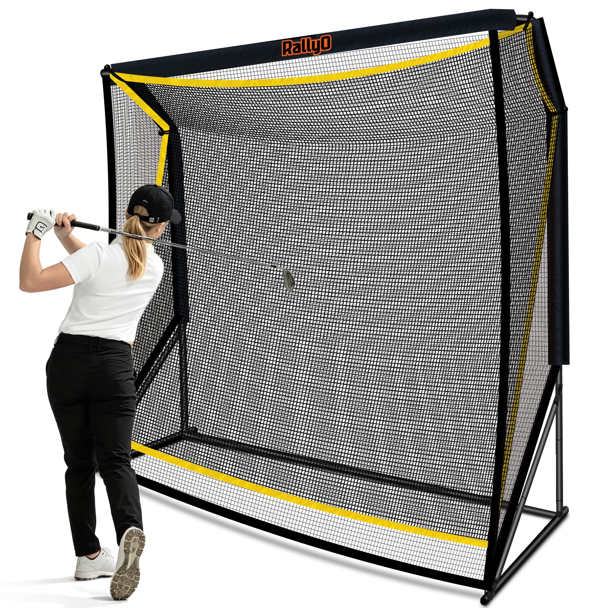 Golf Hitting Net with Extra Striking Net, 10x7FT/7x7FT Heavy Duty Golf Practice Net for Real Golf Balls, 7-Ply Netting with Stable Alloy Frame for Backyard, Garage &amp; Outdoor Practice for Golfers