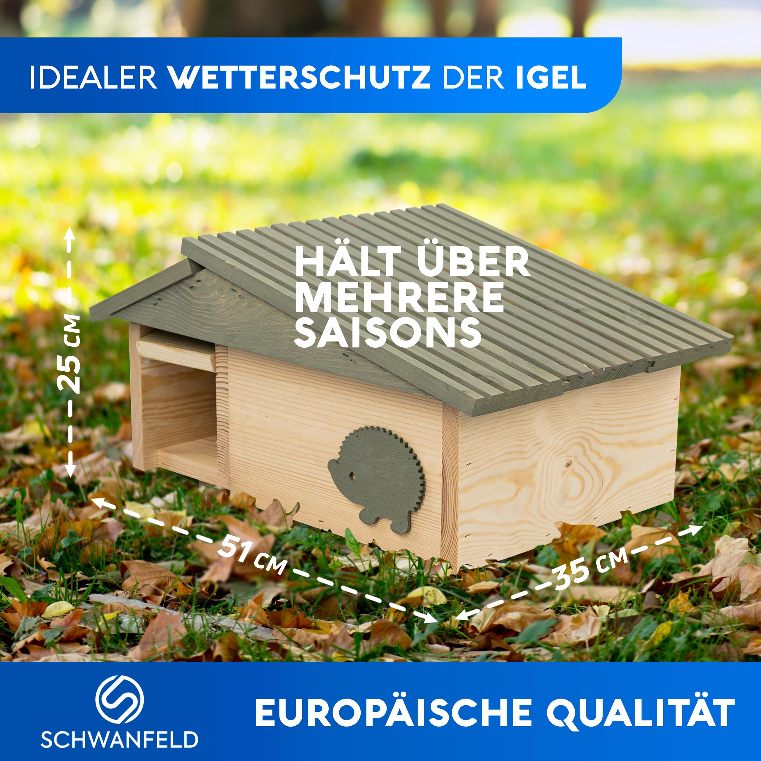 SCHWANFELD® XXL Igelhaus Winterfest mit Boden [SCHÜTZT VOR FRESSFEINDEN] - Igelhaus mit Rattenklappe - Premium Igelfutterhaus mit Labyrinth Eingang - Hochwertige Igelhäuser Igel Haus - Igel Schlafhaus