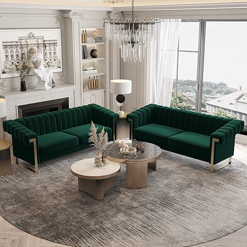 Miniatura 25 de Sofá Chesterfield de terciopelo de 83 pulgadas, moderno sofá biplaza de mediados de siglo para sala de estar y apartamento (P81-caqui cracker)