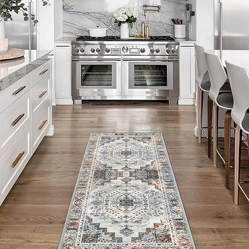 NICETOWN Alfombra fina lavable vintage  2 x 8 pies, bohemio, antideslizante, alfombra de entrada con medallón oriental, alfombra de entrada para
