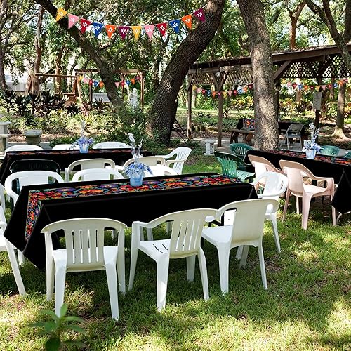 Miniatura 5 de 6 manteles de fiesta mexicana de 108 x 54 pulgadas, mantel de plástico para el Día de los Muertos, decoración del Día de los Muertos para noche de