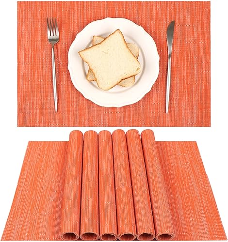 Juego de 6 manteles individuales de vinilo de bambú, lavables, resistentes al calor, resistentes a las manchas, lavables, para mesa de comedor,