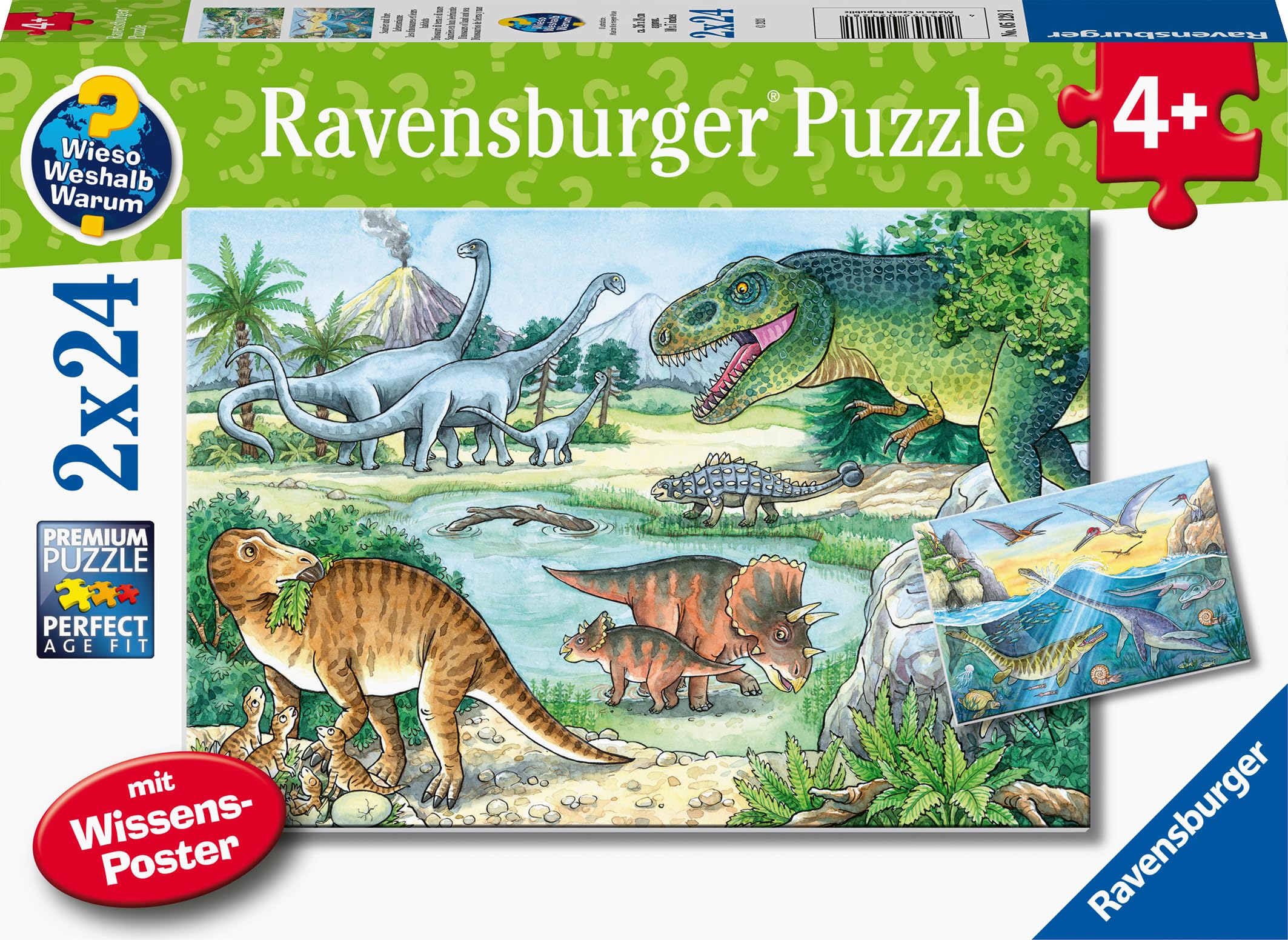 Ravensburger Kinderpuzzle - 05128 Saurier und ihre Lebensräume - 2x24 Teile Wieso? Weshalb? Warum? Puzzle für Kinder ab 4 Jahren