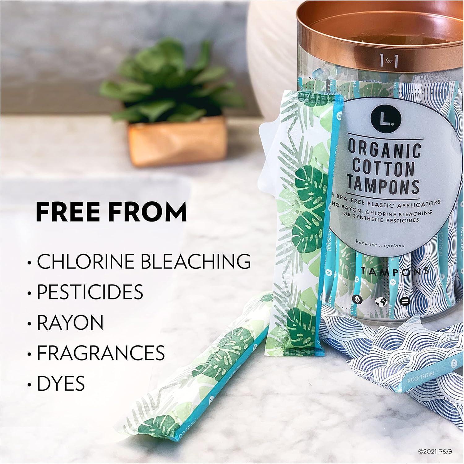 L. Organic Cotton Tampons Regular/Super Absorbency Duo Pack Free from Chlorine Bleaching Pesticides Fragrances or Dyes BPA-Free Plastic Applicator (30 Count, Pack of 2 - 60 Count Total), White : Health & Household