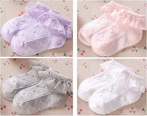 Miniatura 7 de QandSweet Calcetines tobilleros con ojales y flores para bebés y niñas recién nacidas