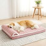 Lit de chien orthopédique Grand Chien Size avec Oreiller 91x61cm, Lits de canapés pour animaux de compagnie avec couvercle lavable amovible et fond antidérapant, gris