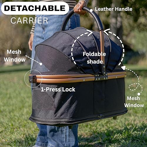 Miniatura 4 de Cochecito para mascotas con 4 ruedas, plegable para perros pequeñosmedianos y gatos de hasta 50 libras, transportador extraíble, cesta de