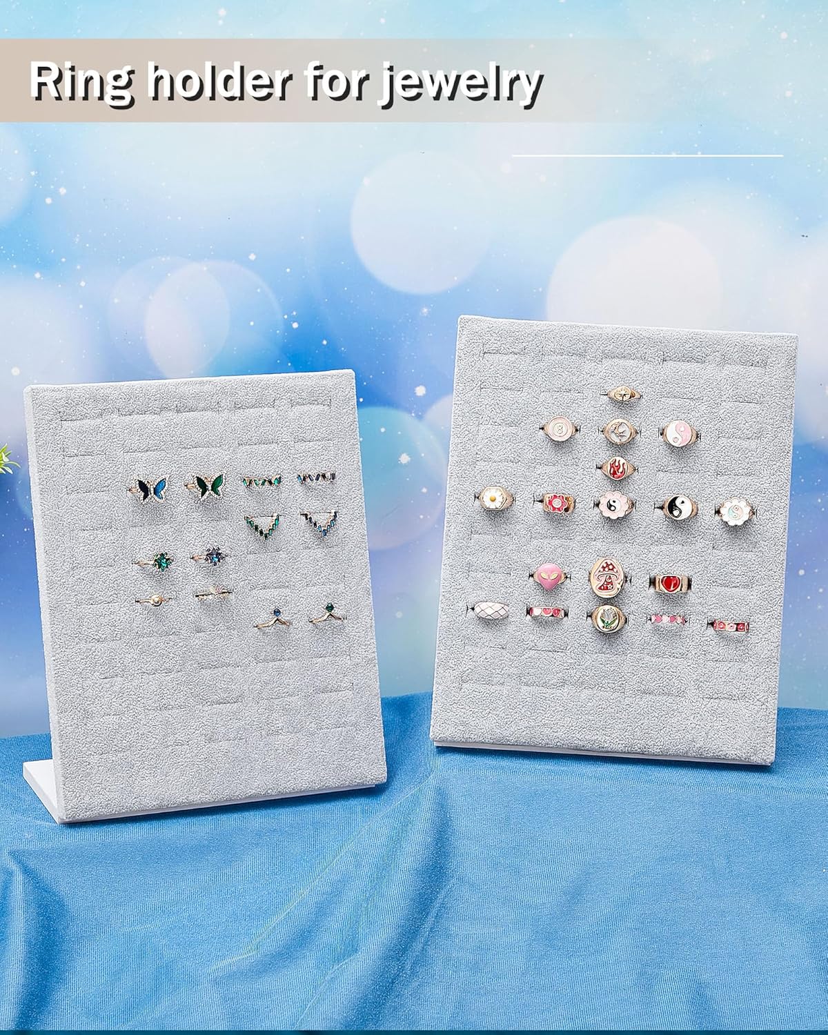 Henoyso 4 Pcs Velvet Ring Display 50 Slots L-Shaped Ring Display Stand Tray Holder for Selling Earring Jewelry