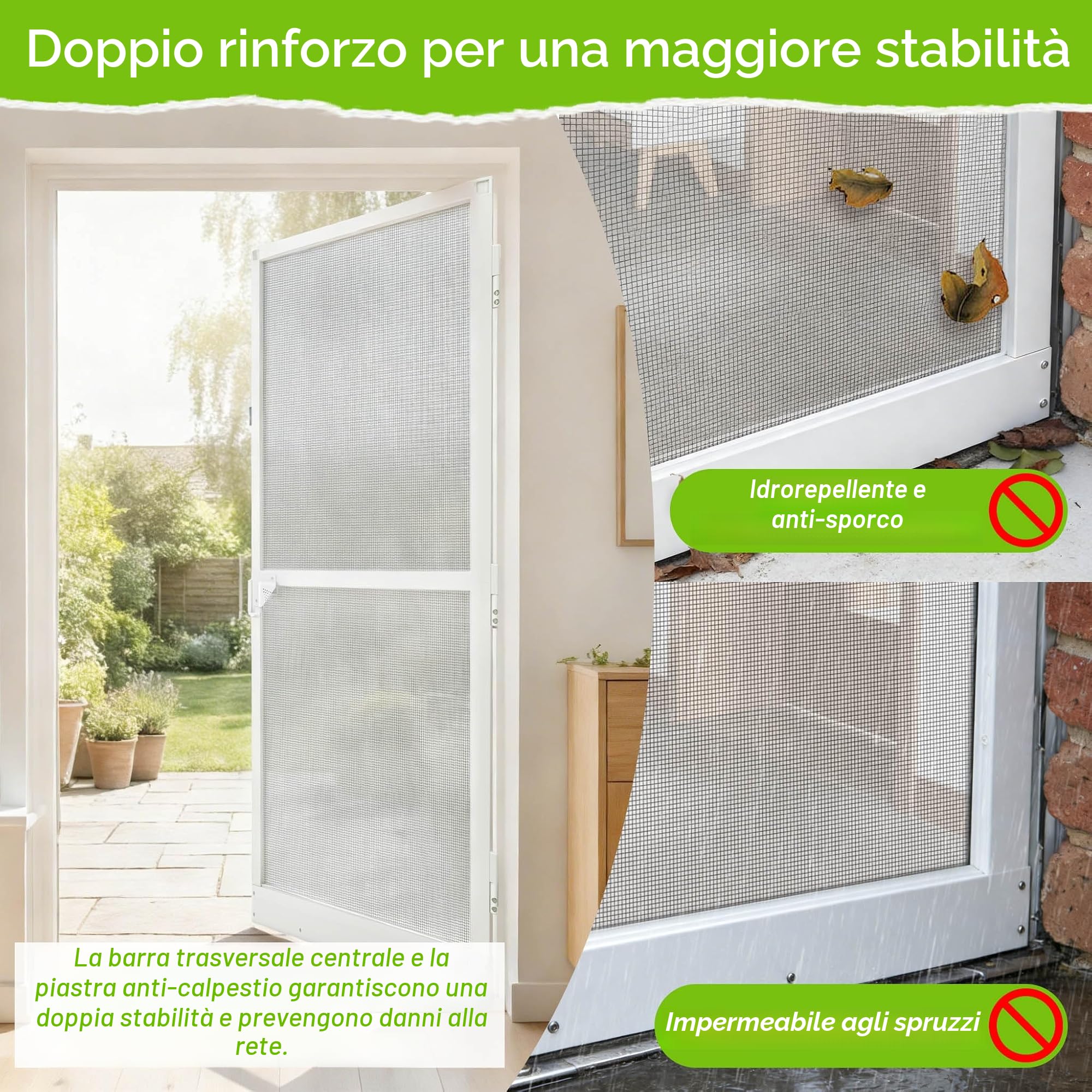 Aufun Zanzariera per porte fino a max. 120 x 240 cm, per porta con tessuto in fibra di vetro, Protezione Efficace Antinsetti Mosche, con telaio in alluminio bianco