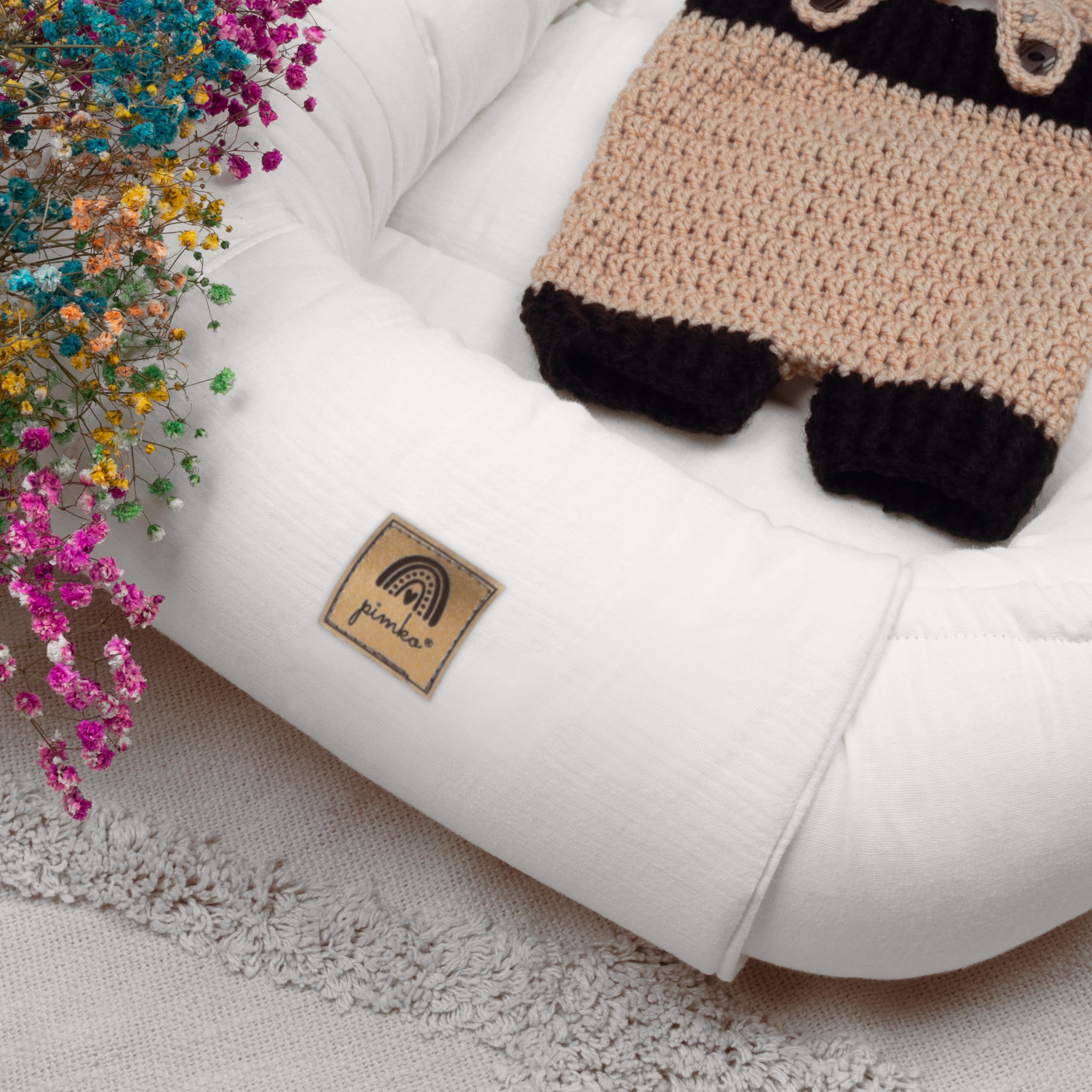PIMKO Nido per Neonato Riduttore lettino per neonati Culla 60 x 90 cm mussola di cotone, colore: bianco