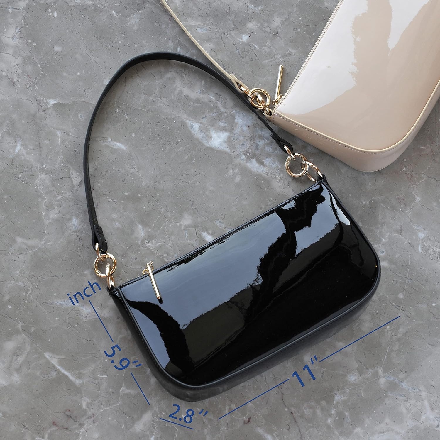 HOXIS Glossy Faux Patent Leather Women Shoulder Bag Shiny Clutch Crossbody Bag 90s Purse - Image 7