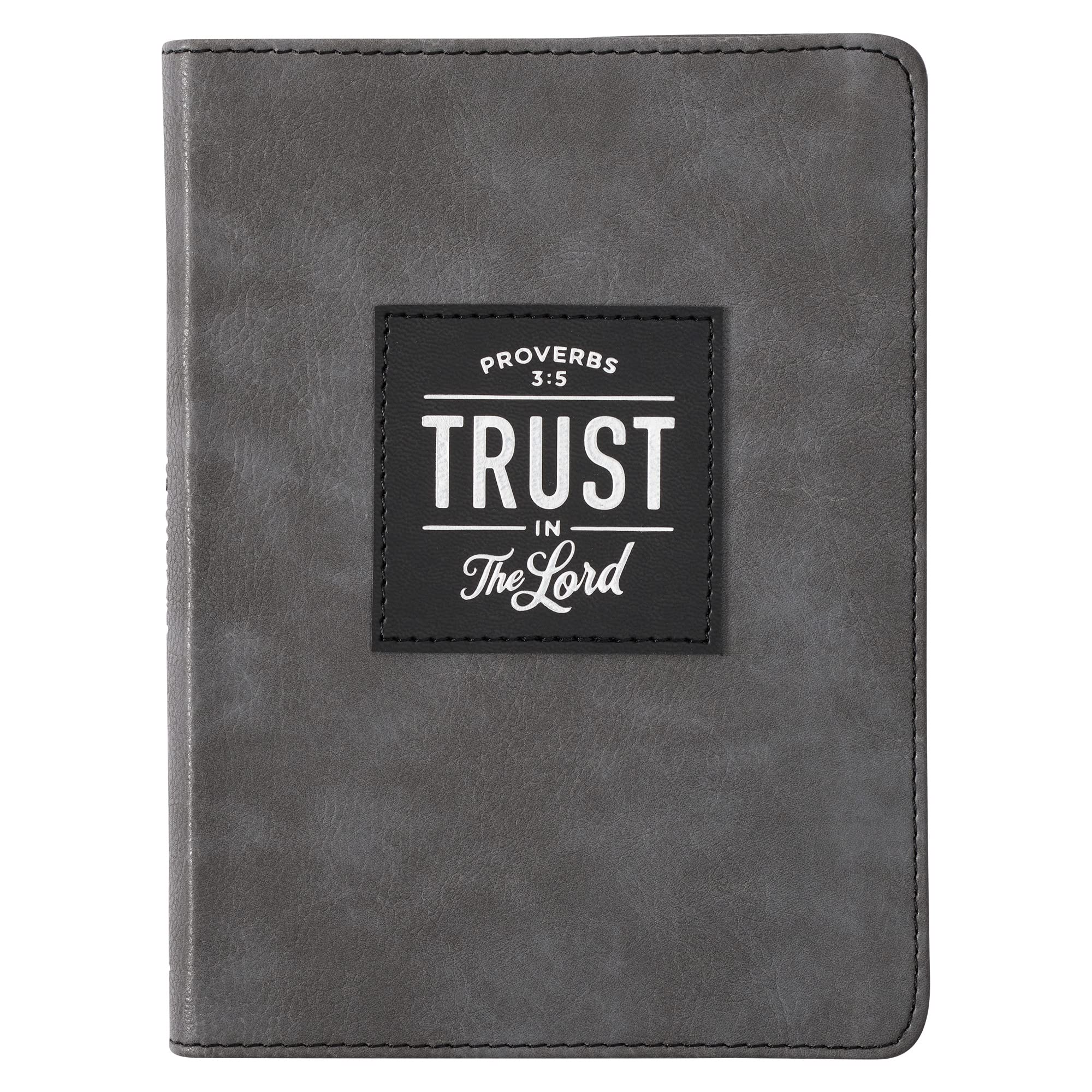 Christian Art Gifts Classic Handy-sized Journal Trust in the Lord Proverbs 3:5 Bible Verse Inspirational Scripture Notebook w/Ribbon, Faux Leather Flexcover 240 Ruled Pages, Gray