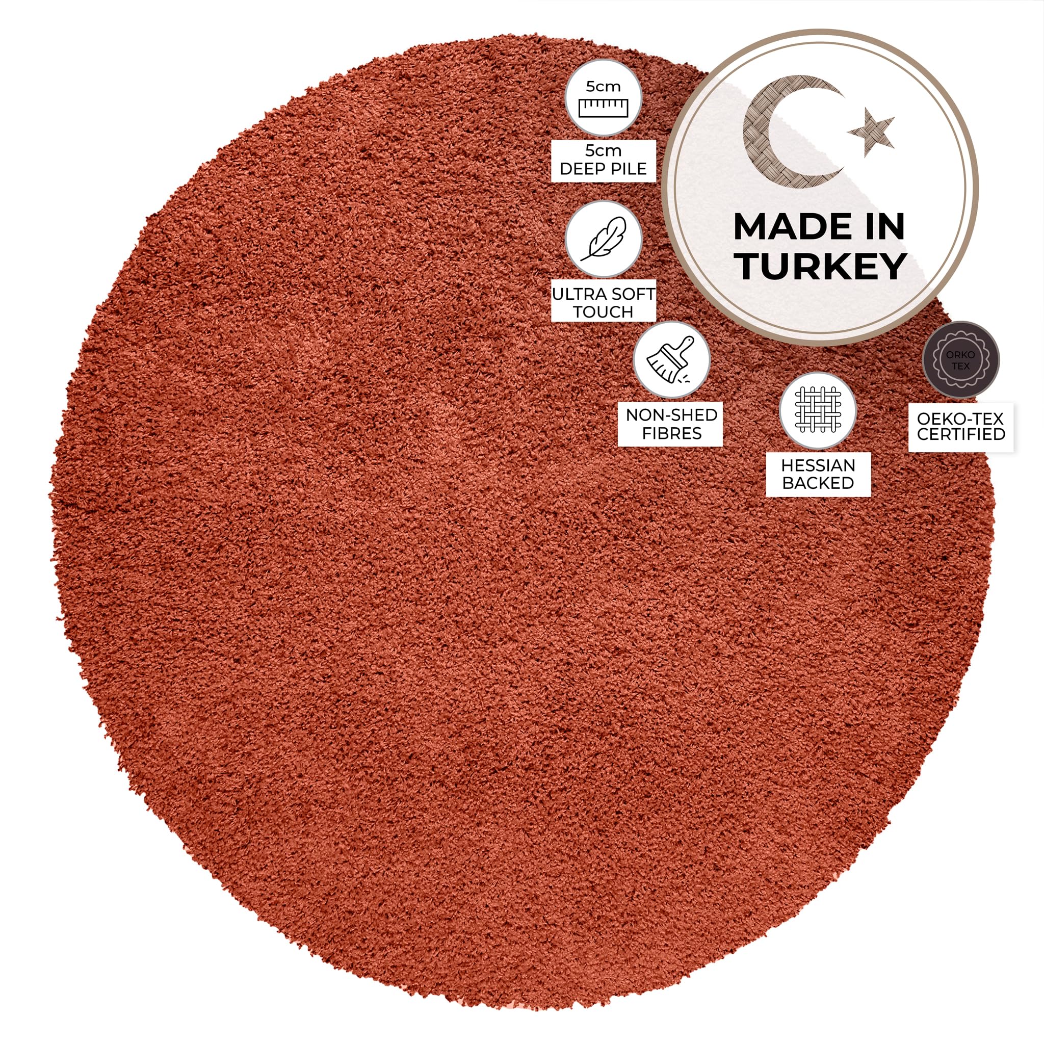 Bravich Round Green Rug 150cm (5') 5cm Pile Green Shaggy Large Circle Thick Fluffy Living Room Hessian Backed Washable — view 162