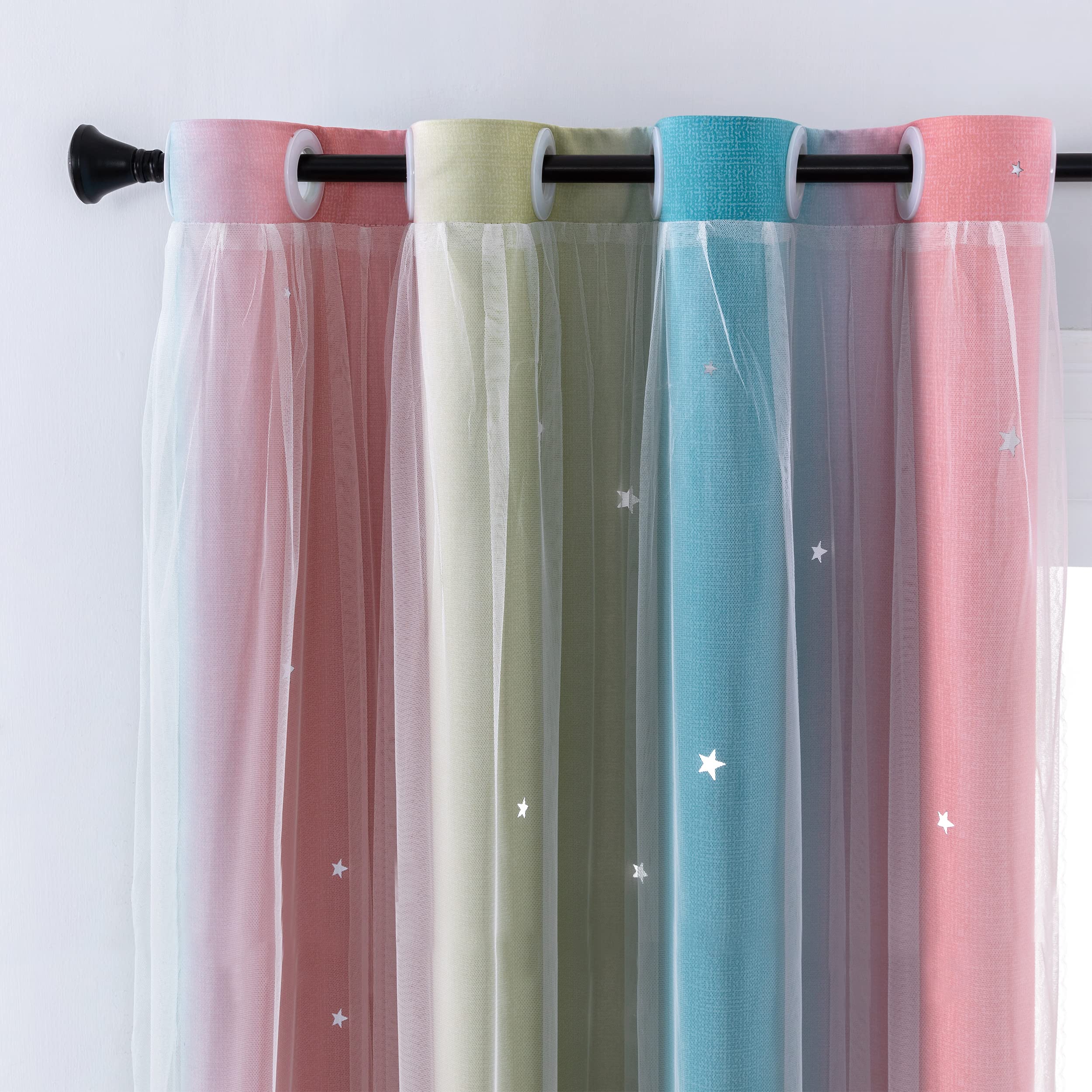XiDi Curtains for Bedroom Decor, Rainbow Pink-Blue-52-54