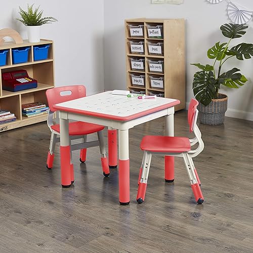 Miniatura 25 de ECR4Kids Mesa de actividades cuadrada de borrado en seco con 2 sillas, ajustable, muebles para niños, azul Azul,Verde (Grassy Green),Gris,Rojo