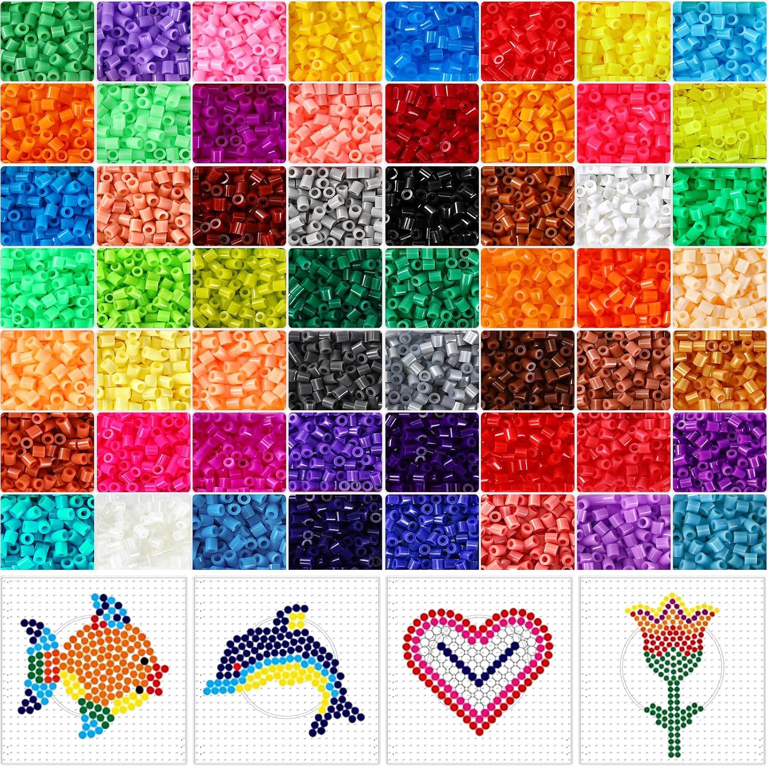 Libima 56000 Pcs 56 Colors Fuse Beads with 50 Pegboards for Art and Crafts 5 mm Assorted Iron Beads Set Multicolored for Birthday Gift Bracelet Making Accessories
