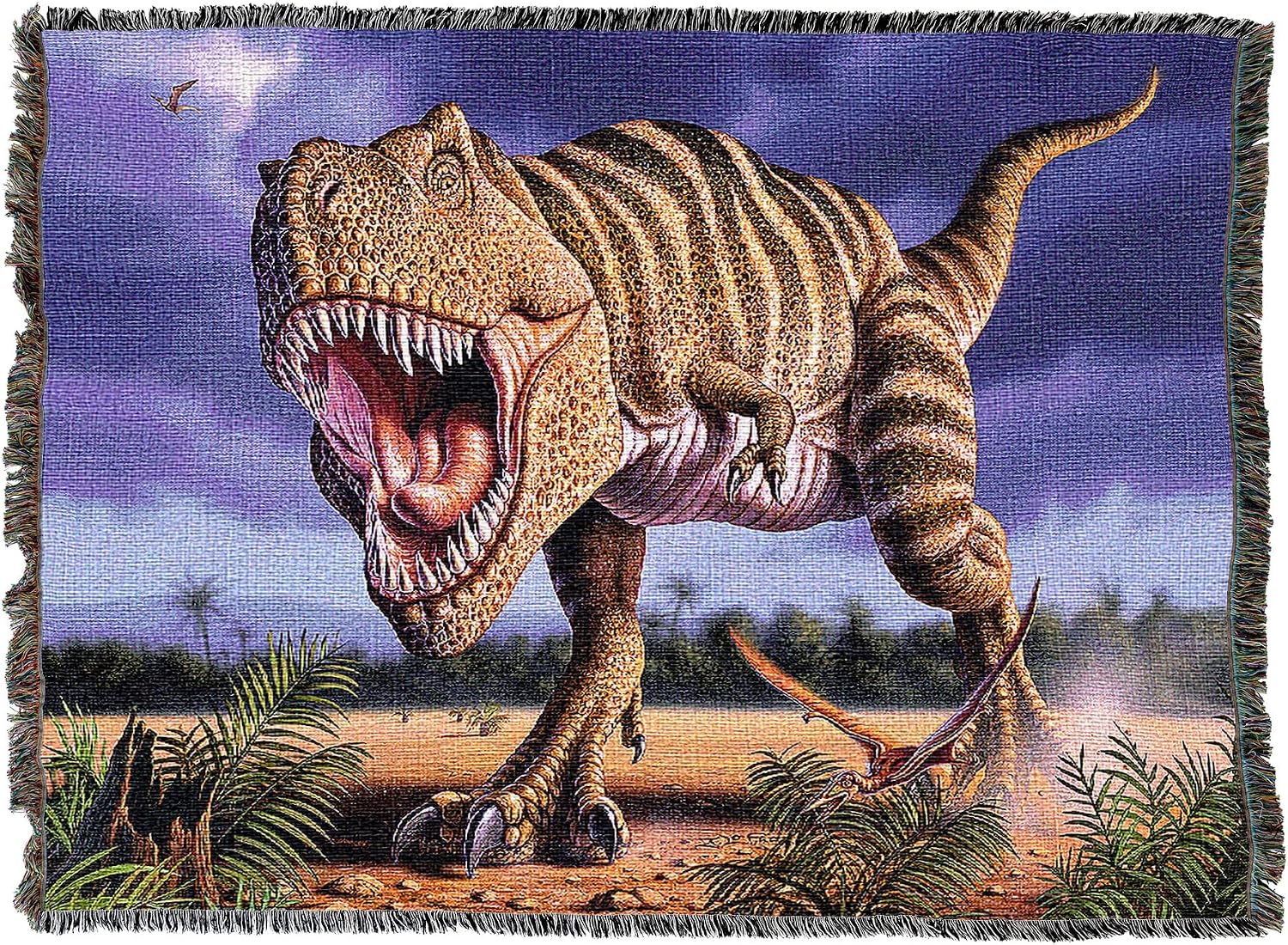 Pure Country Weavers Rex Brown Blanket by Jerry LoFaro - Dinasour Prehistoric Gift Tapestry Throw Woven from Cotton - Made in the USA (72x54)