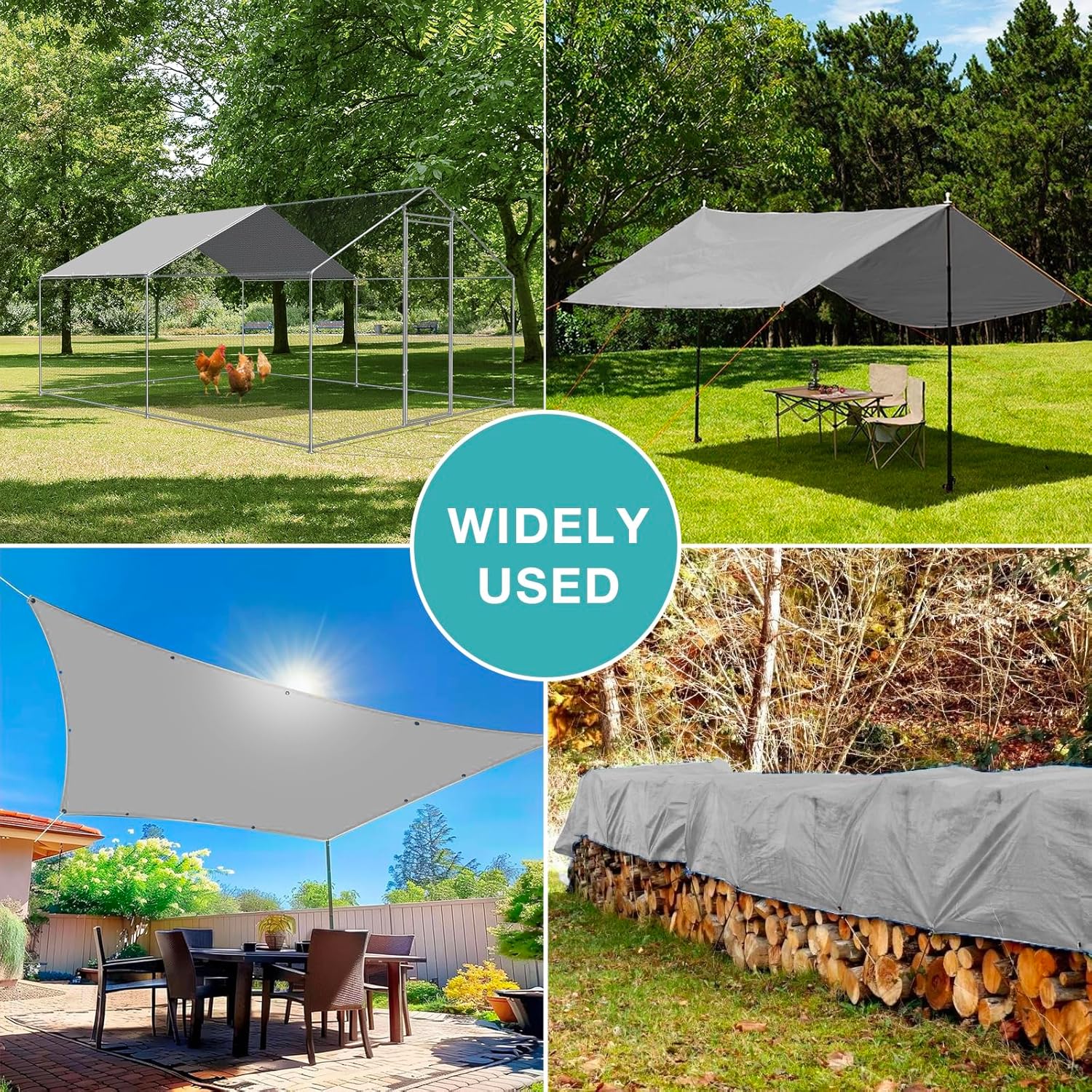 Chicken Coop Cover, 11.5 * 6.5 FT Chicken Run Cover with Ball Bungees Cords, Sun Shade Cloth for Yard Large Chicken Coop, Walk-in Chicken Run Pen, Duck Coop Tarp (1 Pack, Silver)