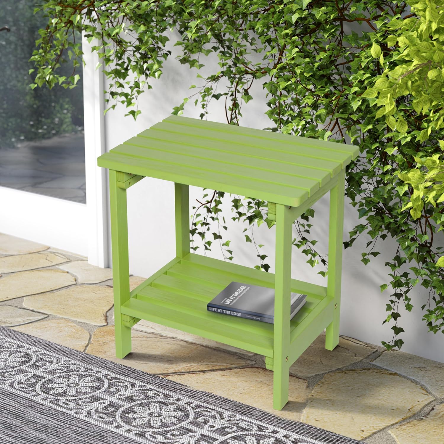 Shine Company Providence Rectangular Solid Wood Side Table, Outdoor Adirondack Patio Table, Lime Green