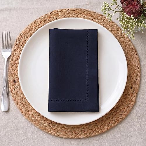Miniatura 2 de Servilletas de tela de Palisa para cena con detalle de orilla y esquinas ingletadas, juego de 4 (45.7 x 45.7 cm) Azul marino - Servilletas de cena