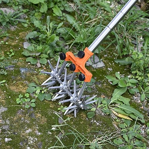 Miniatura 7 de BARAYSTUS Cultivador giratorio para jardín, postes de acero inoxidable ajustables, para mezclar o volver a sembrar césped, longitud total de 57
