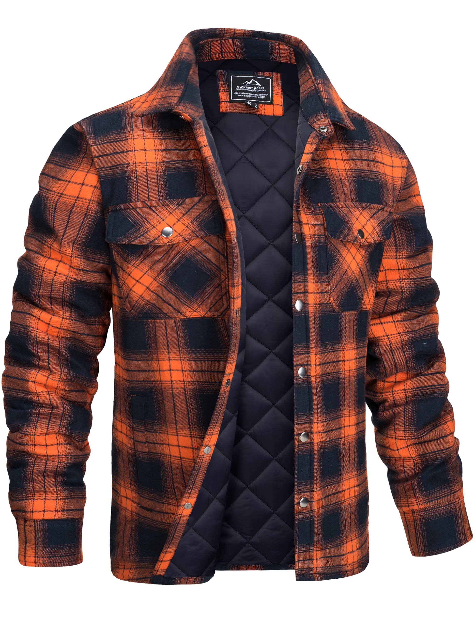 MAGCOMSEN Men's Flannel Shirts Long Sleeve Quilted Lined Button Down Plaid Flannel Jacket Heavyweight Warm Winter Coat