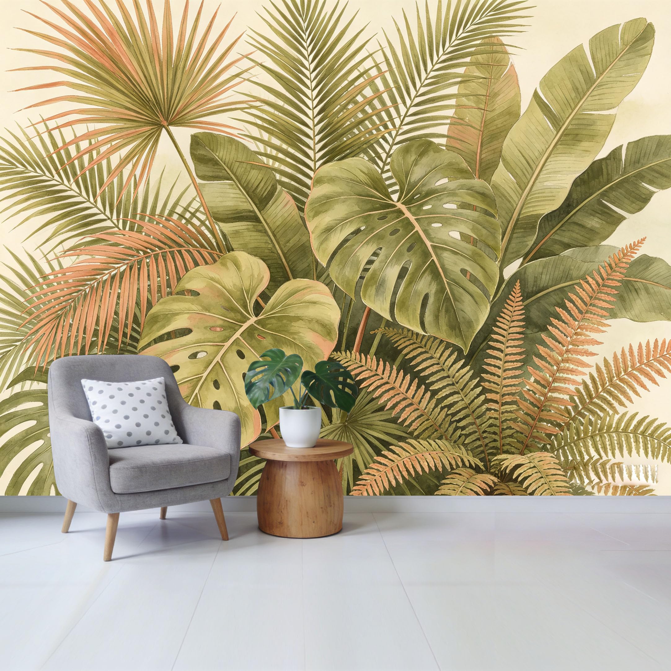 Qzlithotic Yq2605250219 Custom Size Wall Mural Tropical Monstera Palm Leaf Watercolor Botanical Art Selfadhesive Wall Fabric Removable Wallpaper For Home Office Decor