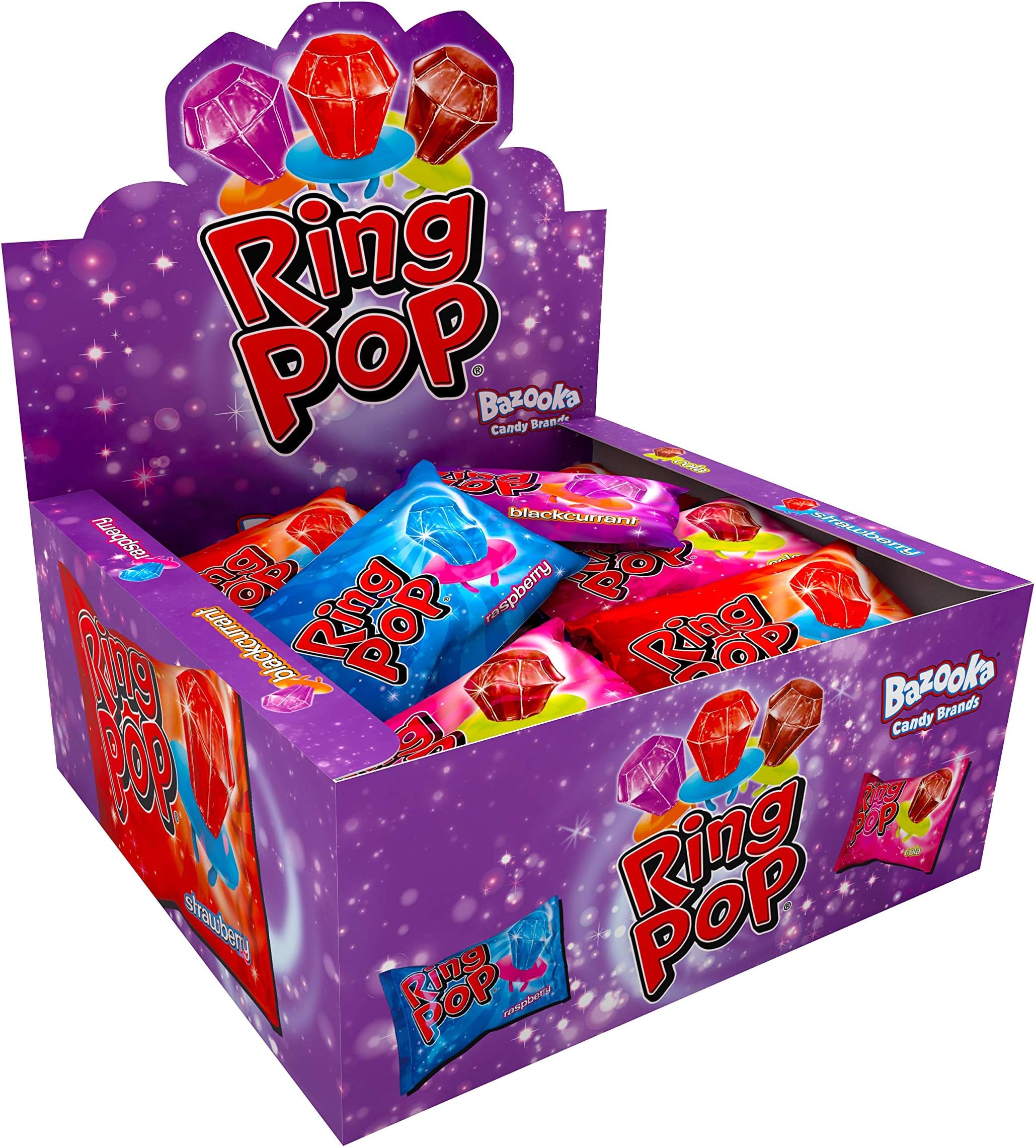 Ring Pop, Individually Wrapped Variety Party Pack, 24 Lollipops of Assorted Flavours -Blue Raspberry, Strawberry, Cola and Blackcurrant