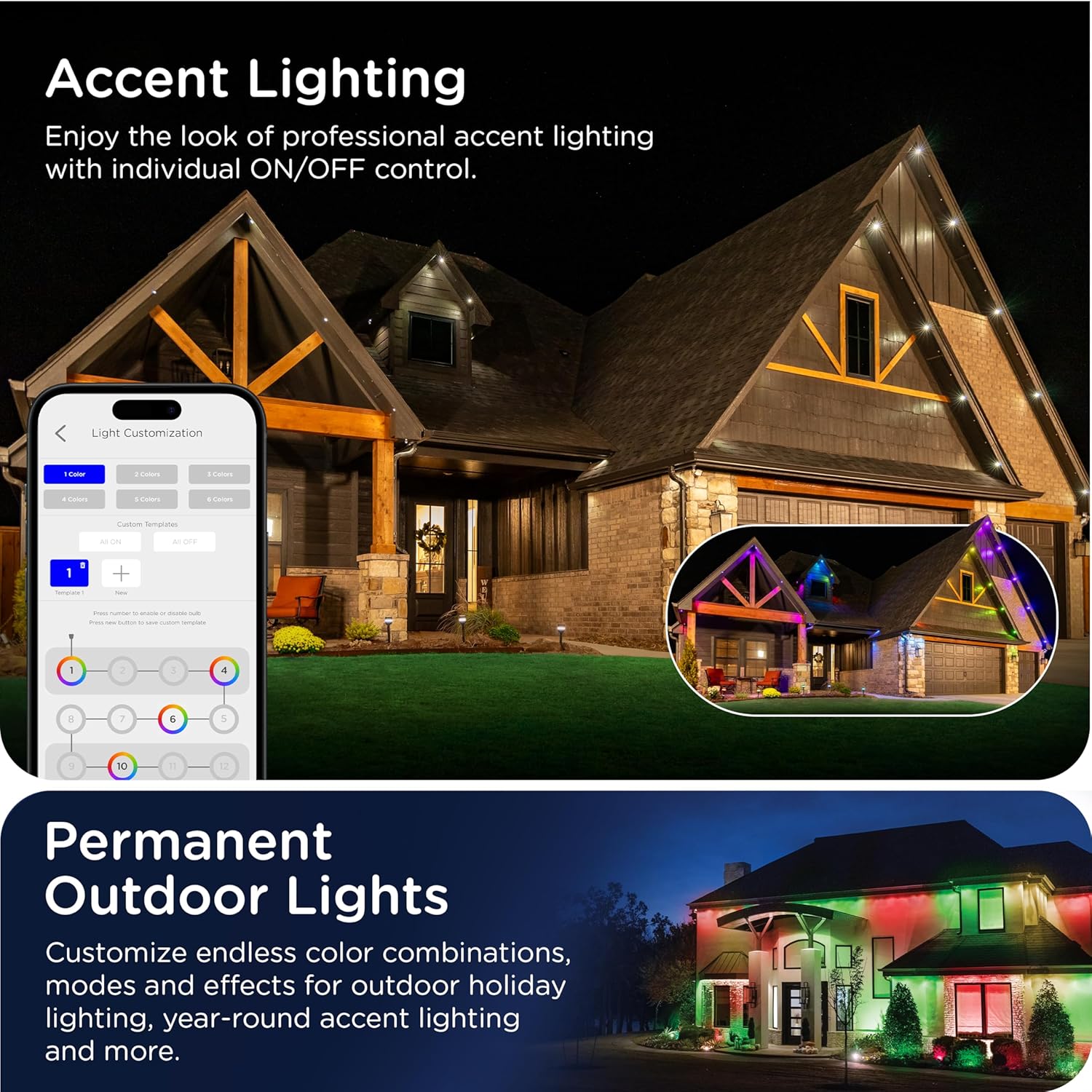 Enbrighten Vibe Eternity Permanent Outdoor Lights, 50ft, 36 RGBWIC LEDs, Smart Everyday Accent Lights, IP67 Waterproof, Compatible with Alexa, Google Home, Black, 82729 - Image 6