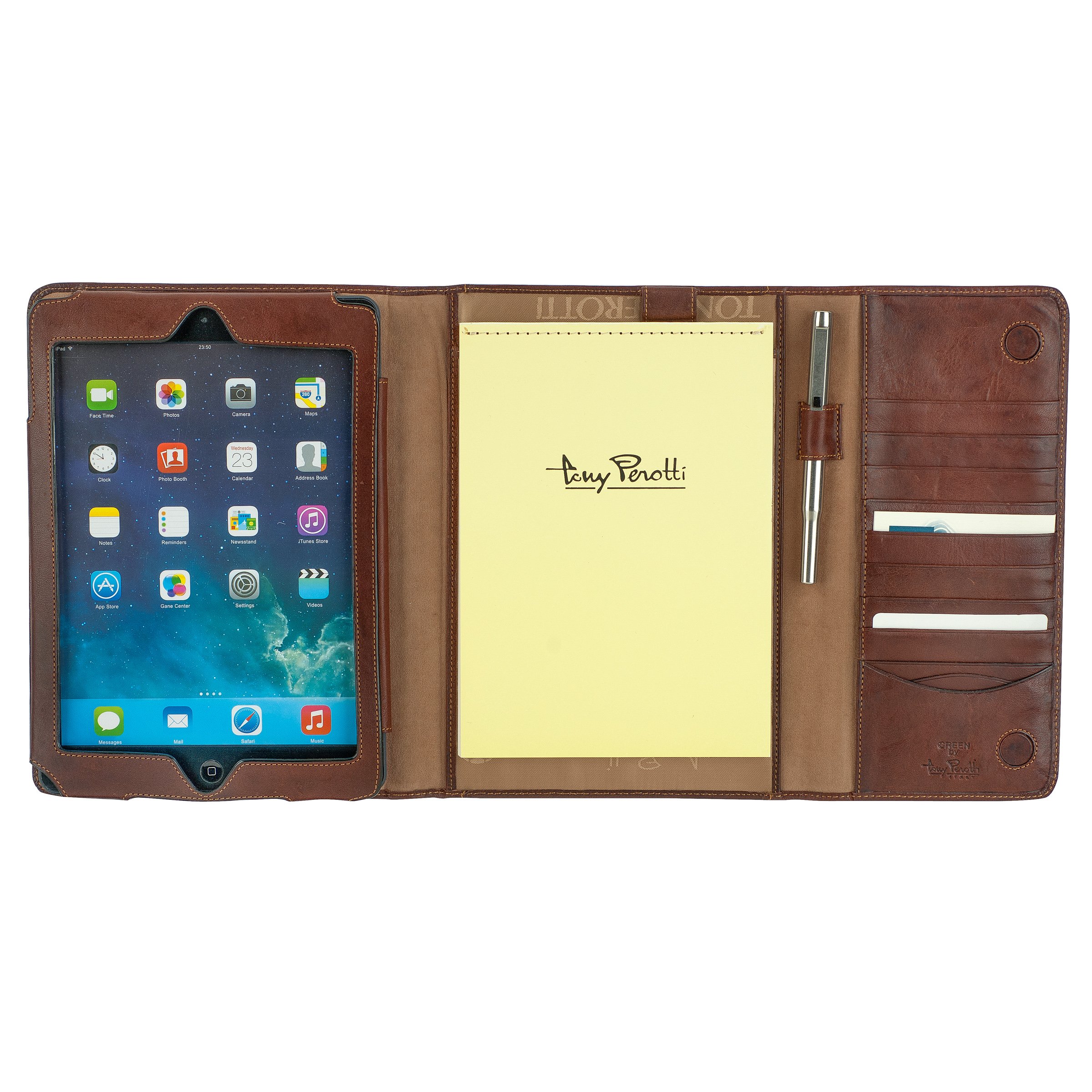 Tony Perotti Hochwertige Tablet Mappe/Hülle Model Air 25x20x3,5CM A5-Schreibblock, 5 Kartenfächer, 1Stifthalter und Magnetverschluß Dunkelbraun Rind Leder