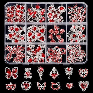 COOSLIM 60 Pcs Heart Nail Charms, Rhinestone Red Butterflies Nail Art Gems, Star Heart Butterfly Charms Decorations Sailor Moon Acrylic Nail Accessories for Women DIY Crafts 2