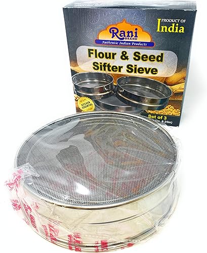 Miniatura 5 de Tamiz de acero inoxidable ~ Juego de 3 ~ para harinas, semillas, frijoles y lentejas – Tamaños 6.7", 7.5", 8.25" por Rani Brand