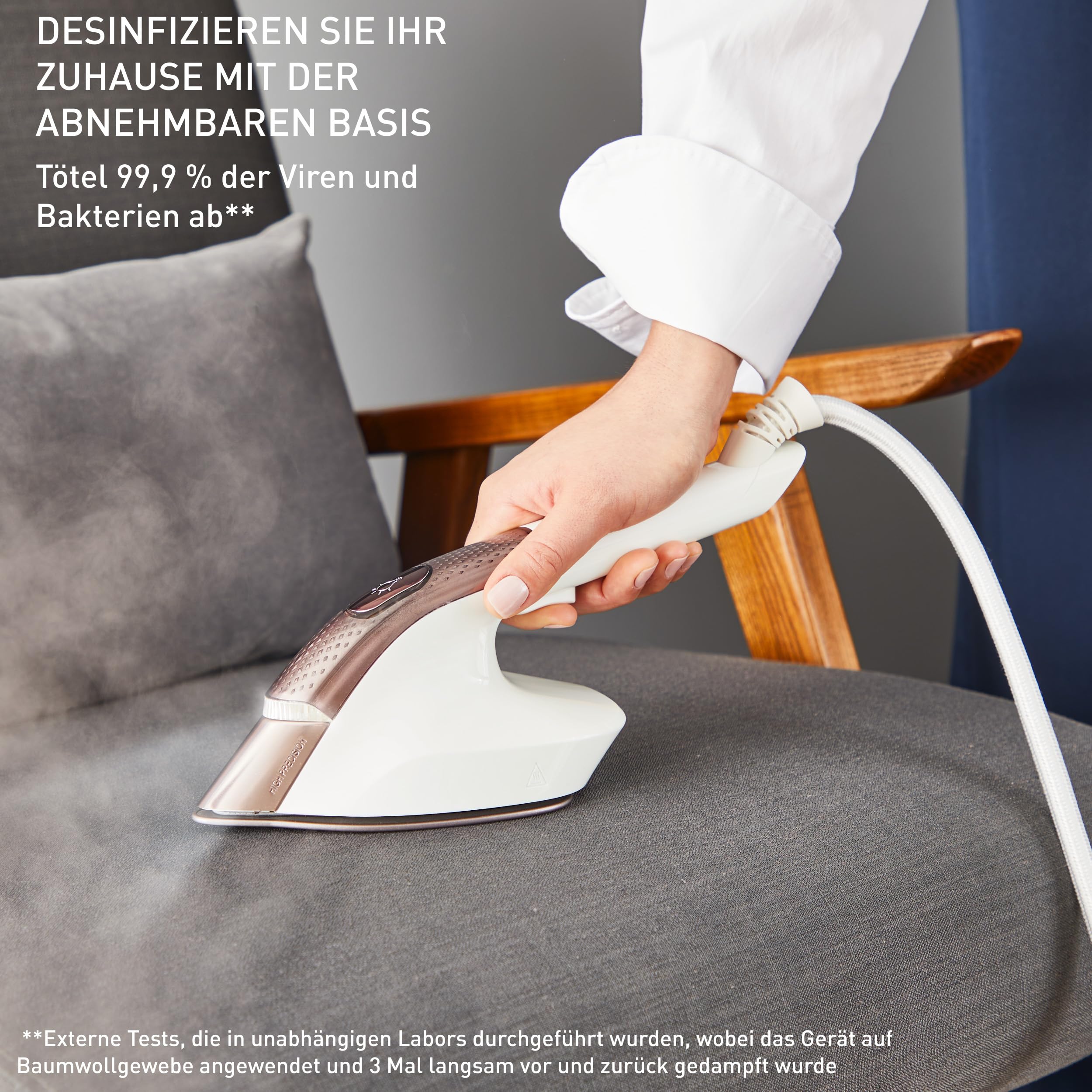 Tefal IXEO Vision All-in-One Dampfglätter, mit Multipositionsbrett, Dampfabgabe von bis zu 80 g/min, Dampfstoß von 200 g/min, integrierte LED-Technologie, abnehmbare Basis, Weiß/Zimtrosa, QT1811E0