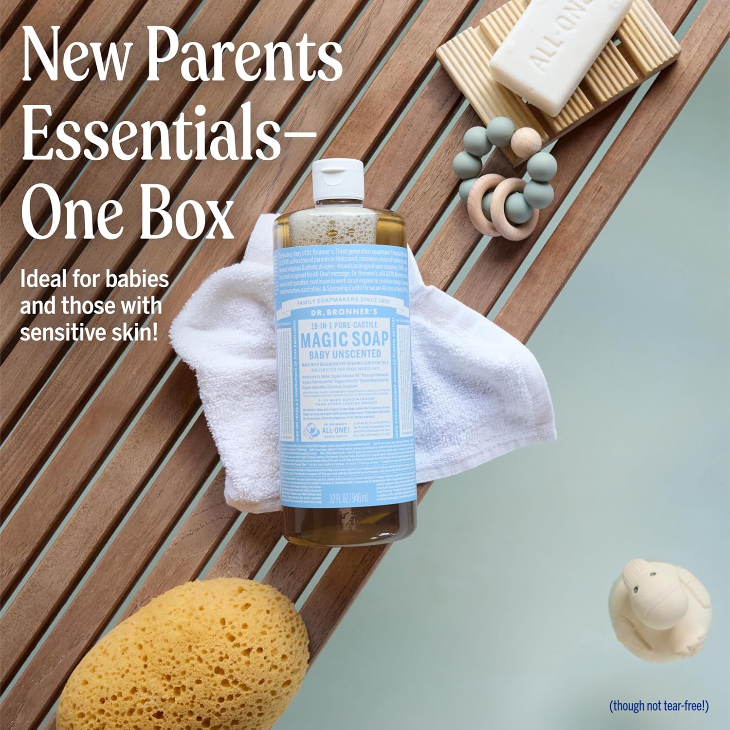 Dr. Bronner's Baby Unscented Gift Set - Pure-Castile Liquid and Bar Soaps, Organic Magic Balm, and 4-in-1 Organic Sugar Pump Soap